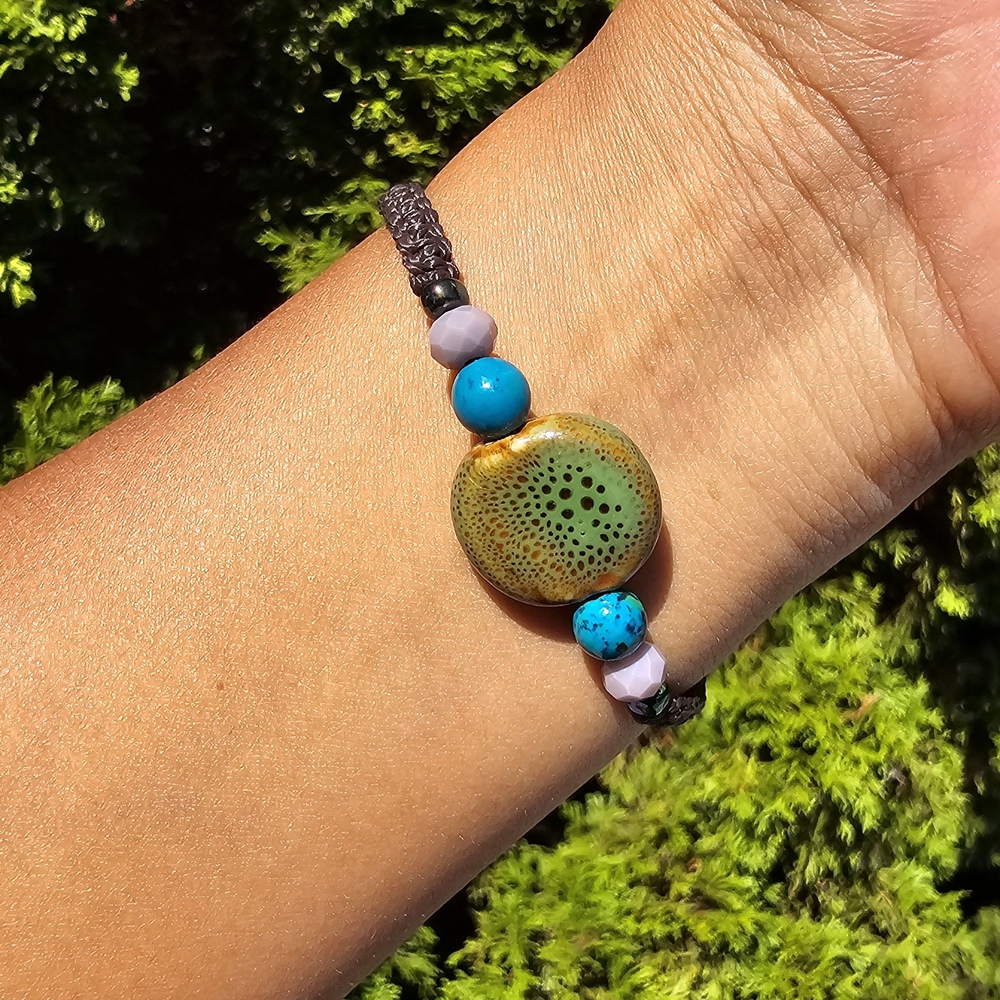 Earth Art Artisan Bracelet with Green and Blue Beads